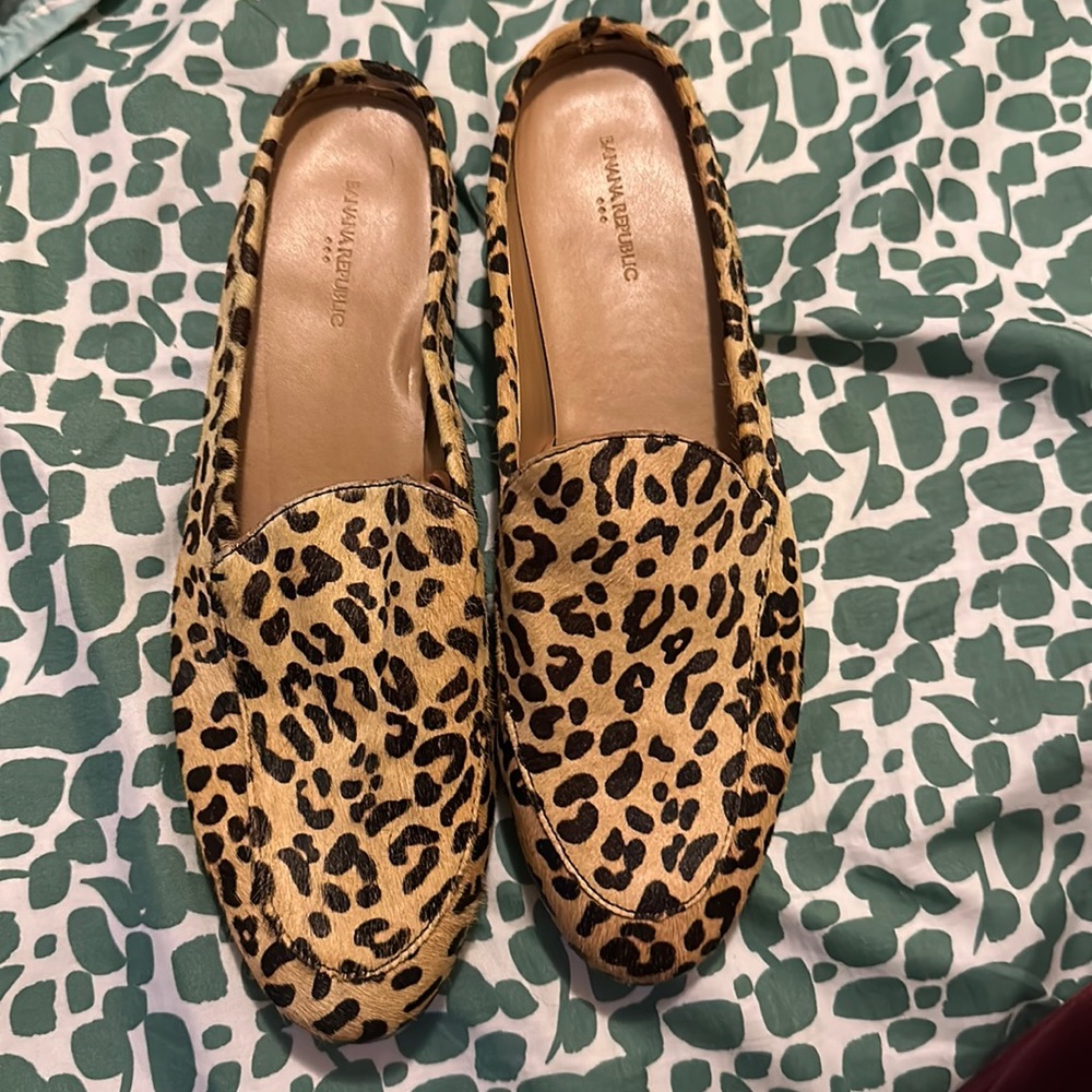 J.CREW CALF HAIR LEOPARD MULE SLIDES